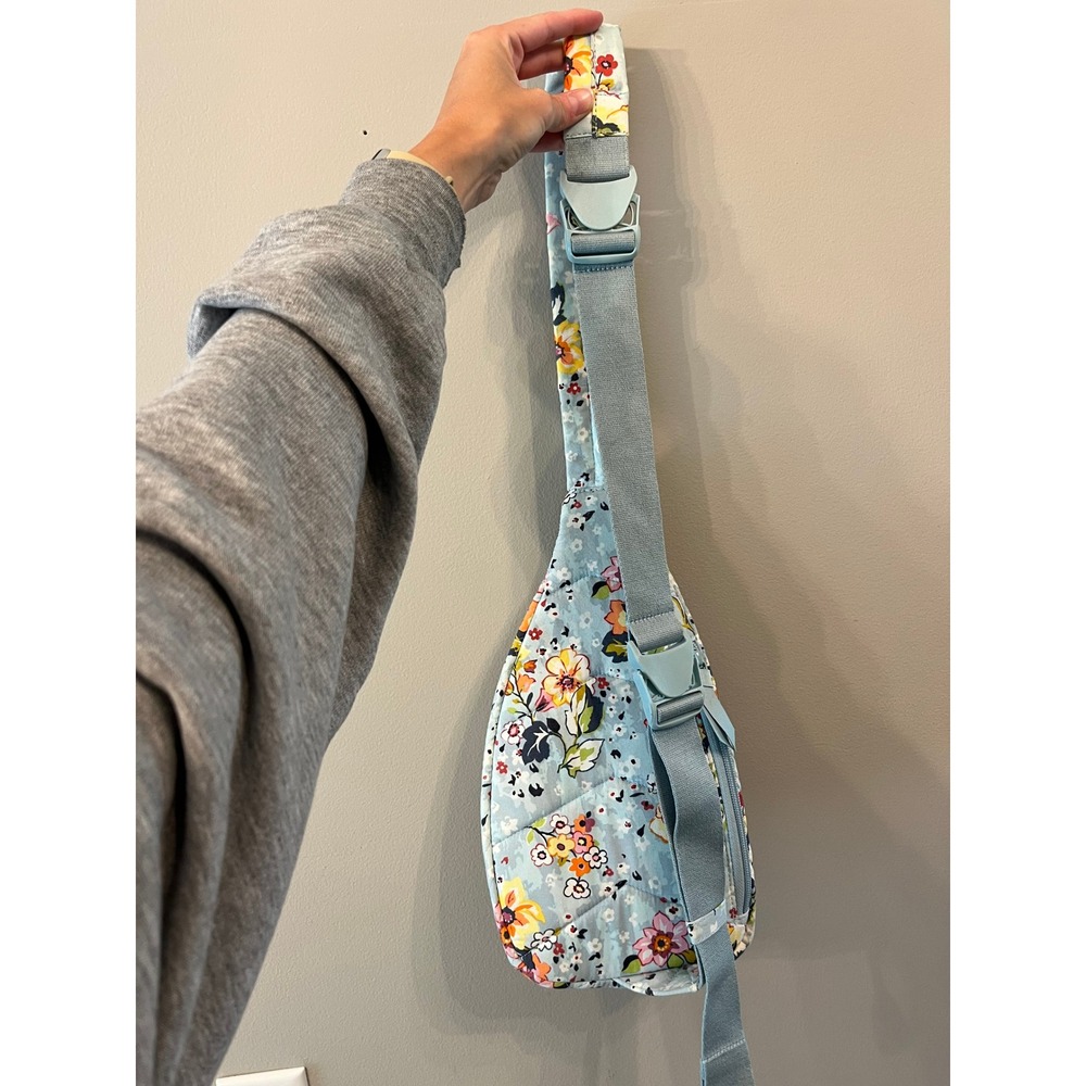 Vera Bradley Mini Sling Backpack Light Blue Floral Quilted Cotton Crossbody Bag - Picture 4 of 5